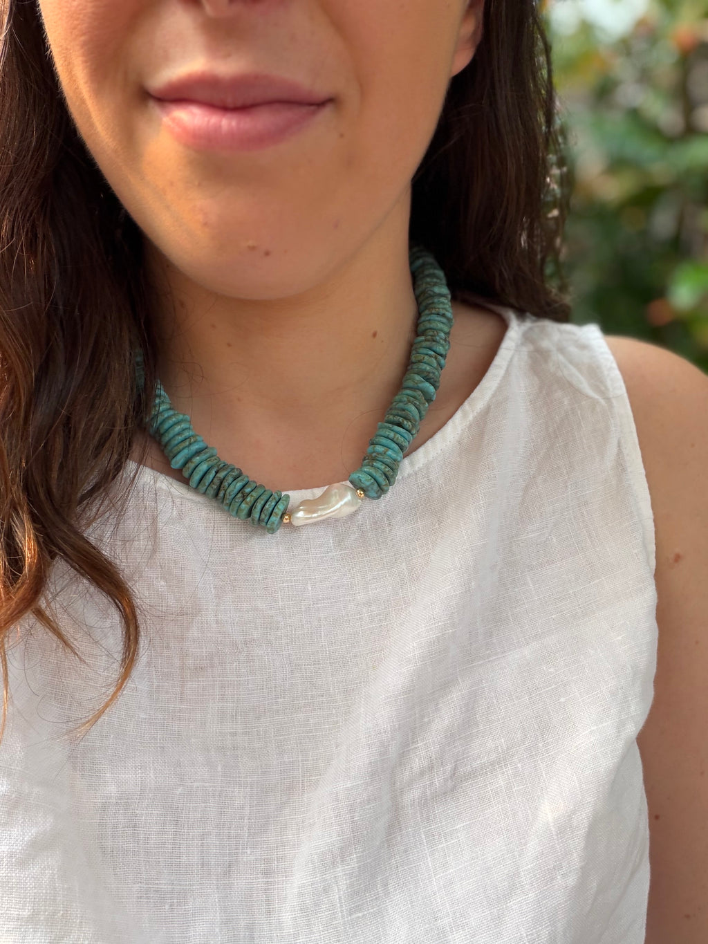 Turquoise + baroque pearl necklace
