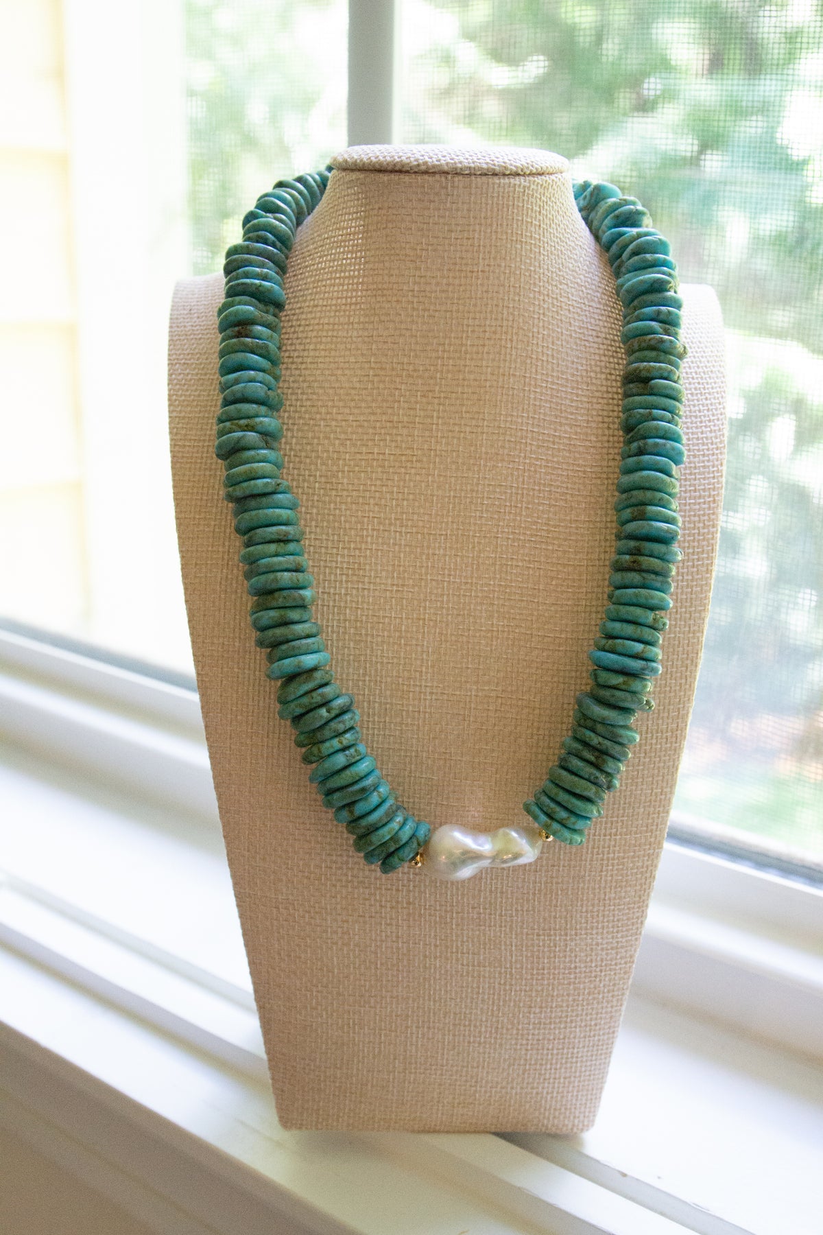 Turquoise + baroque pearl necklace
