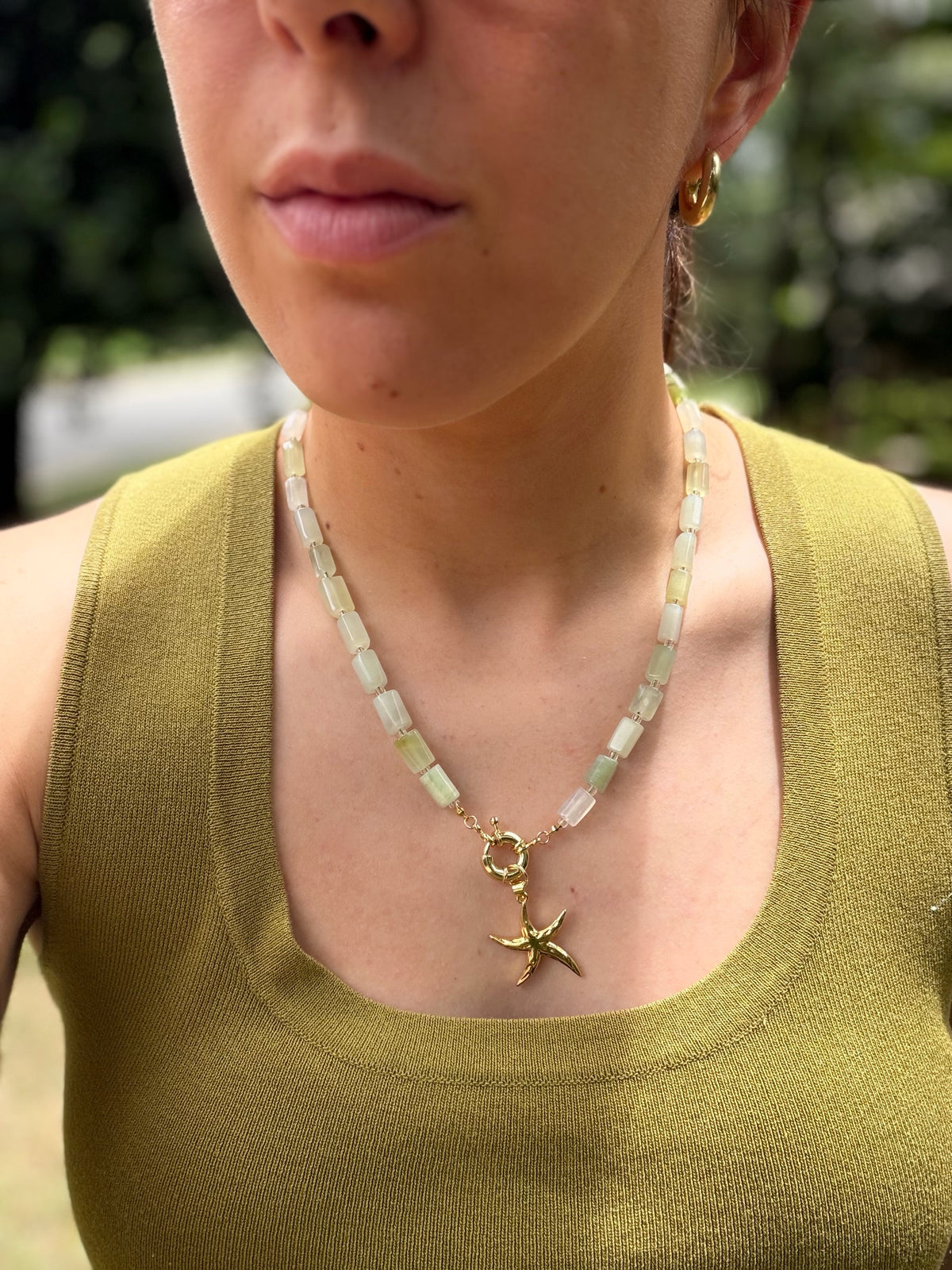 Seafoam Jade Starfish Charm Necklace