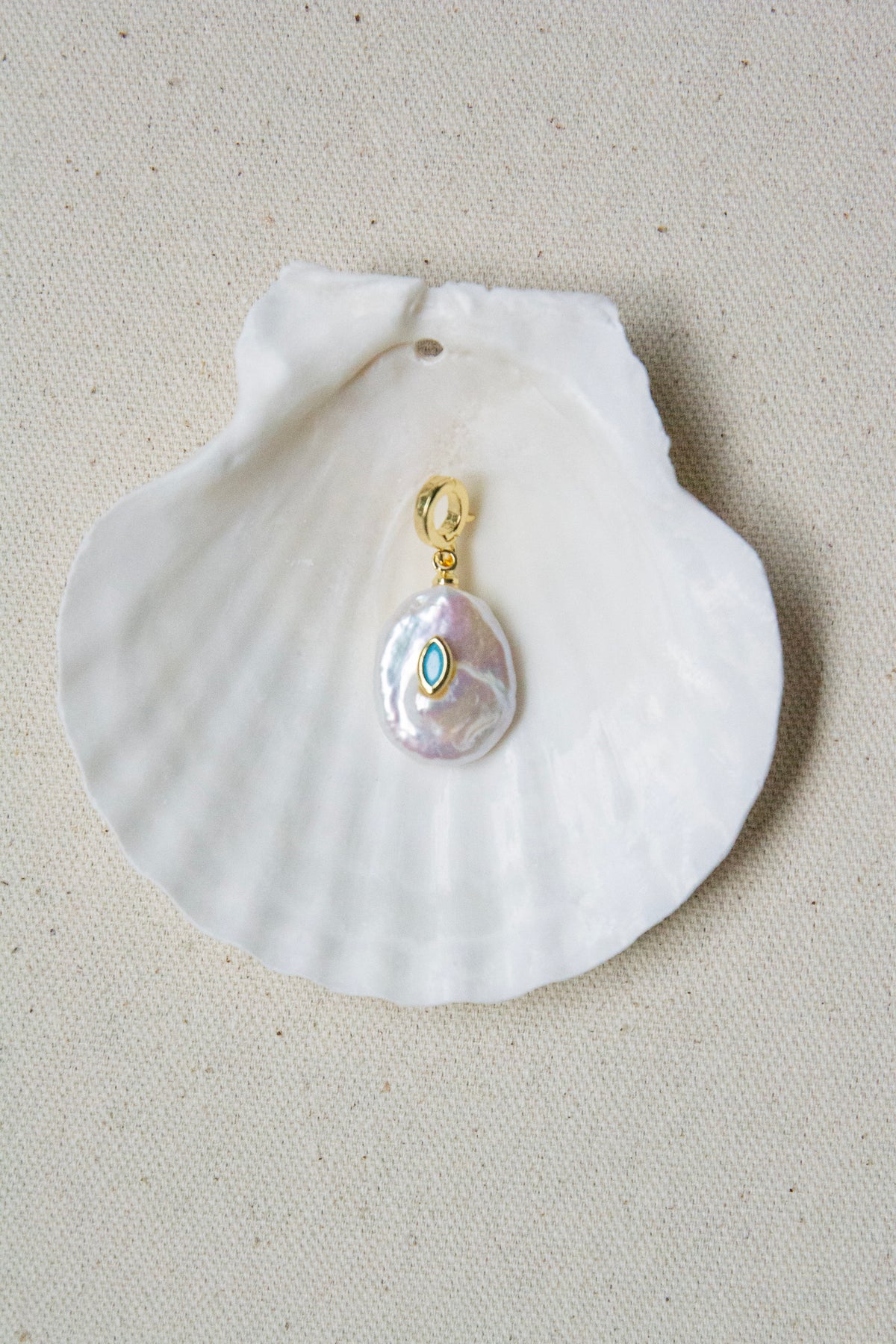 Pearl + turquoise charm