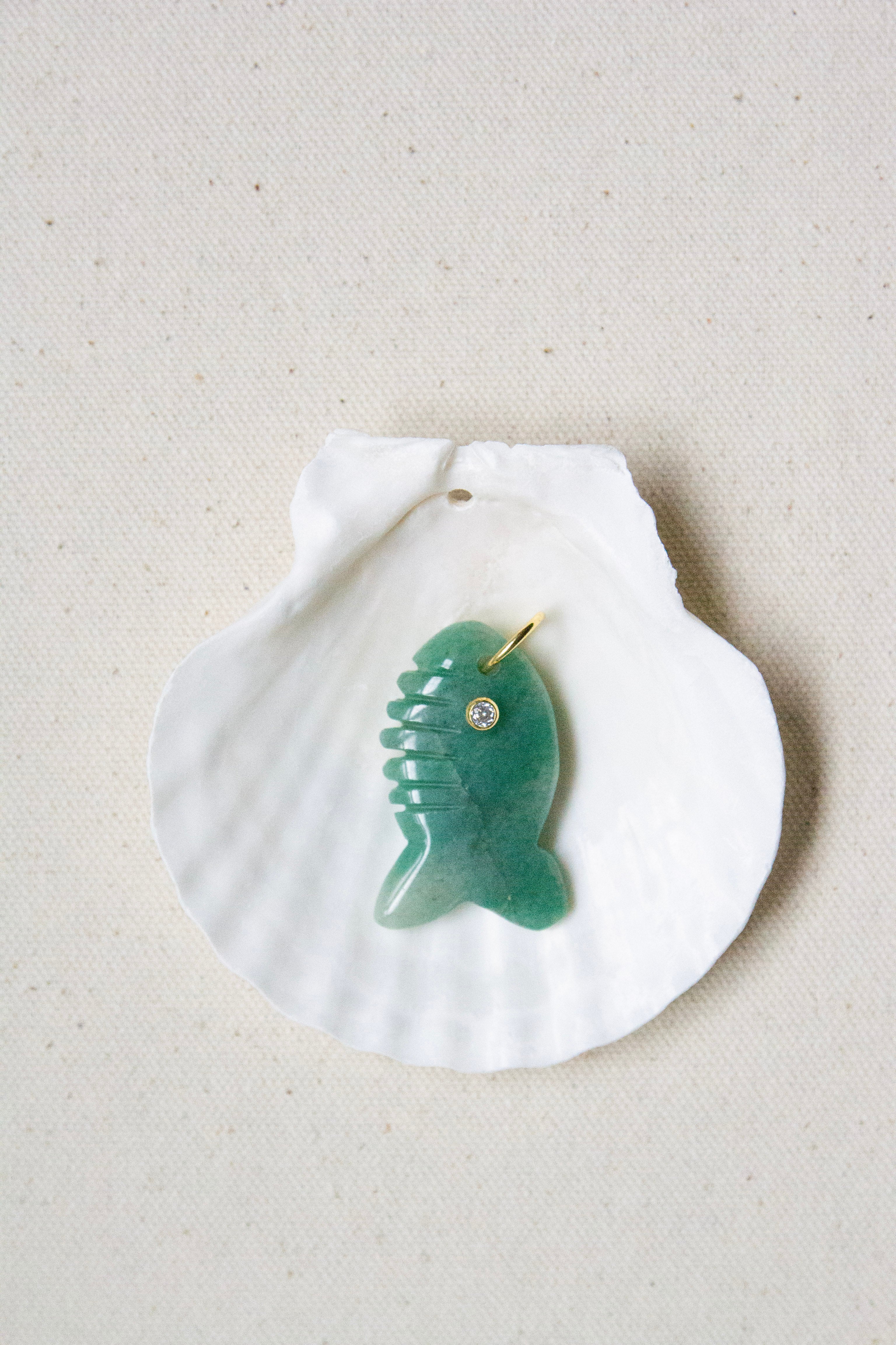 Large green gemstone fish charm