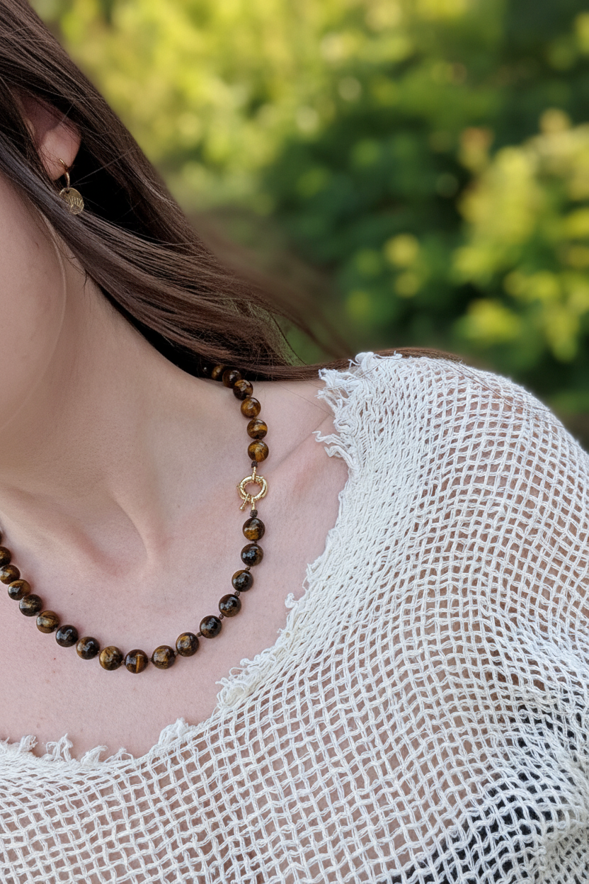 Tiger Eye Necklace – Green Background